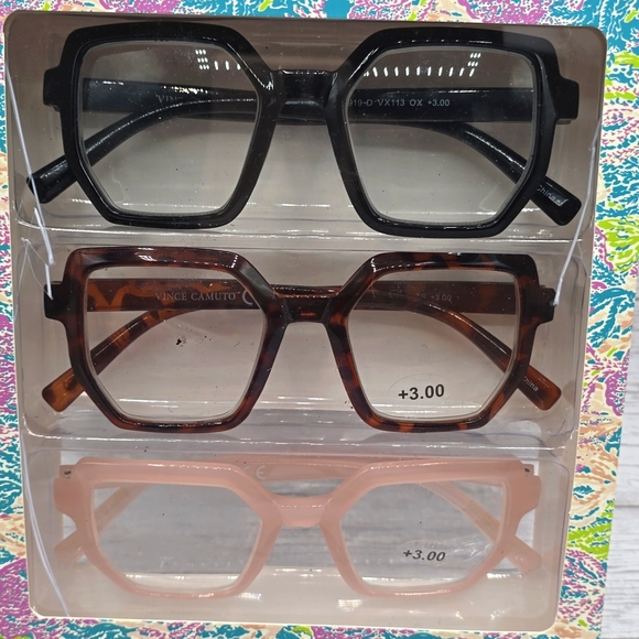 Vince Camuto Set of 3 Reading Glasses Eyewear +3.00 Black Pink Brown Tortoise - Picture 2 of 2